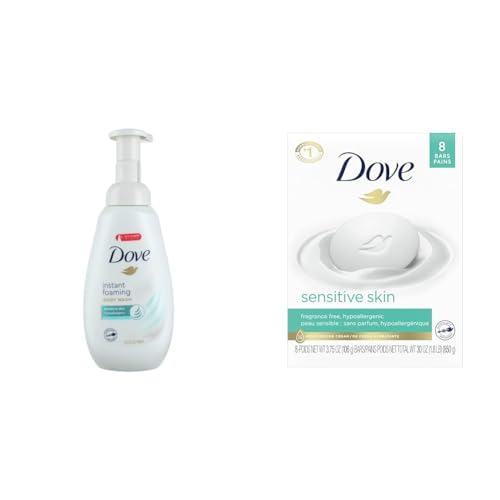 Dove Instant Foaming Body Wash for Softer and Smoother Skin Sensitive Skin Effectively Washes Away & Beauty Bar More Moisturizing Than Bar Soap for Softer Skin, Fragrance Free