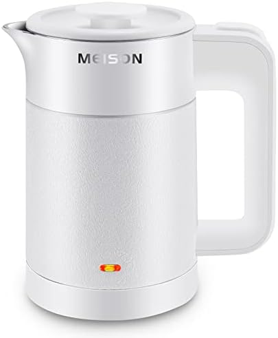 0.6L Small Electric Kettles Stainless Steel, Travel Mini Hot Water Boiler Heater, Double Wall Cool Touch Portable Teapot, Auto Shut-Off & Boil-Dry Protection, 120V/800W, 2 Year Warranty (white)
