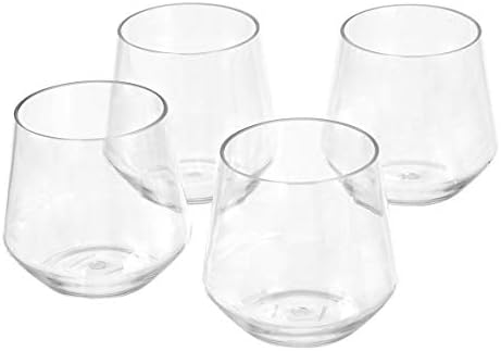 Amazon Basics Tritan Glasses, Dishwasher Safe, BPA-Free Plastic, Stemless Wine, Shatterproof, 14-oz, Clear, Set of 4