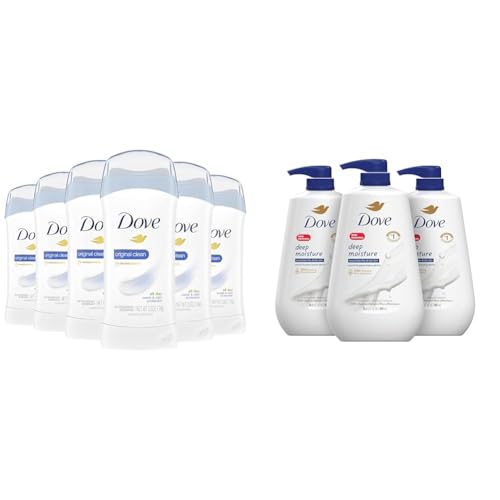 Dove Invisible Solid Antiperspirant Deodorant Stick for Women, Original Clean, For All Day Underarm & Body Wash with Pump Deep Moisture For Dry Skin Moisturizing Skin Cleanser