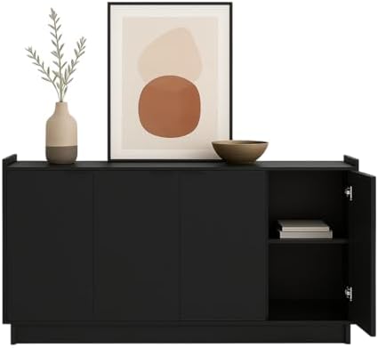 Prepac Simply Modern 4 Door Console Table Storage Cabinet, Buffet Cabinet for Storage and Organization, Modern Side Table with Doors & Shelves, 60”W x 30”H x 16”D, Black