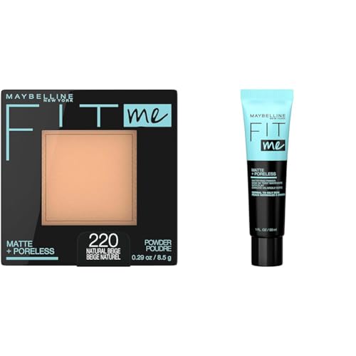 Maybelline Fit Me Matte + Poreless Pressed Powder Face Makeup & Primer Bundle with Powder, 1 Count and Primer, 1 Count