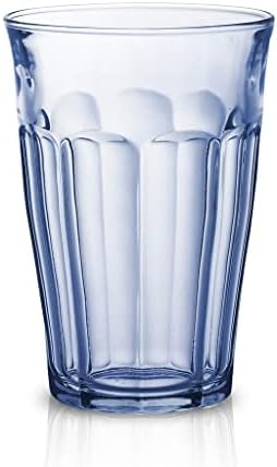 Duralex Made in France Picardie Glass Tumbler Drinking Glasses Set of 6, 12-1/8 oz, Marine Blue