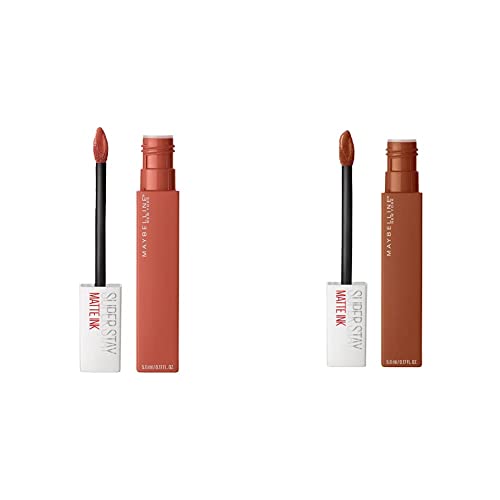 MAYBELLINE Super Stay Matte Ink Liquid Lipstick, Long Lasting High Impact Color, Up to 16H Wear, Globetrotter Brown Beige & Amazonian Nude Brown, 2 Count