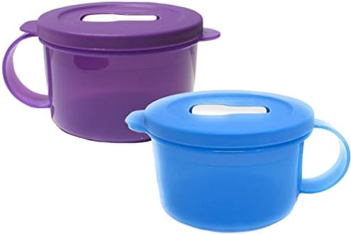 Tupperware Set of 2 CrystalWave Soup Mugs Blue and Purple