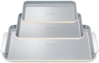 Caraway Non-Stick Ceramic Baking Sheet Trio - Naturally Slick Ceramic Coating - Non-Toxic, PTFE & PFOA Free - 18 x 13" Large, 15 x 10" Medium, & 9" x 13" Small - Cream