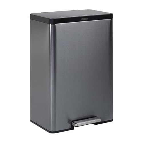 Rubbermaid Elite Stainless Steel Step-On Trash Can, 12 Gallon, Charcoal, Wastebasket for Home/Kitchen/Bathroom/Office