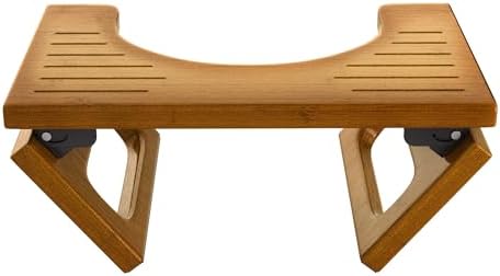 AmazerBath 7 Inches Bamboo Toilet Stool Squat for Adult, Foldable Squatting Potty Stool for Bathroom, 0.79" Thickness Poop Stool with Non-Slip Strip, No Assembly Required, Dark Wood Color