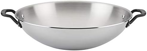 KitchenAid 5-Ply Clad Polished Stainless Steel Wok, Induction Compatible, Dishwasher Safe, 15 Inch Open Stir-Fry Pan