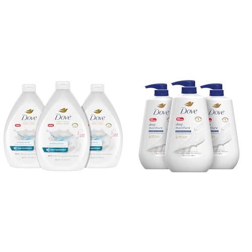 Dove Antibacterial Hand Wash Care & Protect Pack of 3, 34 oz Body Wash Deep Moisture Dry Skin Pack of 3, 30.6 Fl Oz