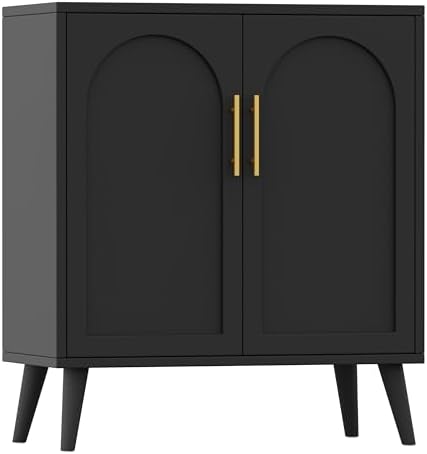 Rovaurx Black Storage Cabinet with Doors, Accent Bathroom Floor Cabinet, Modern Sideboard Buffet Cabinet for Living Room, Entryway, Dining Room and Kitchen, Black BMGZ108B