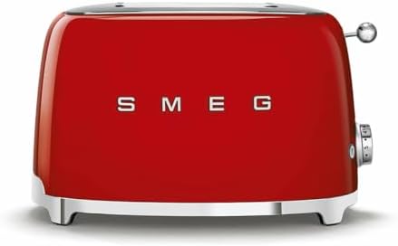 SMEG 2 Slice Toaster with 6 Presets and Defrost Function and Removable Crumb Tray TSF01RDUS, RED