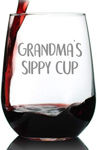 Grandma's Sippy Cup - Stemless Wine Glass Gift for Grandmothers - Cute Birthday Glasses - Large 17 Oz