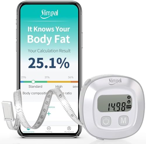 Slimpal Smart Body Measuring Tape, Tape Measure for Body Waist Arms Hip Bust Measurements Device with App, Retractable Bluetooth Monitoring Body Fat BMI Tool for Fitness Shape & Weight Loss