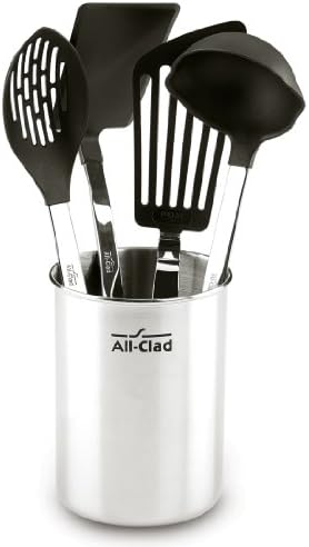 All-Clad Specialty Stainless Steel with Nylon Head Kitchen Gadgets 4 Piece Tool Set with Caddy Kitchen Tools, Kitchen Hacks Silver