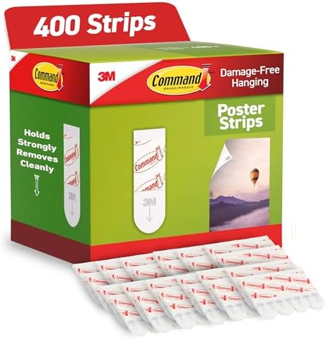 Command Poster Strips, 400 Command Strips Damage Free Hanging Poster Hangers, No Tools Wall Hanging for Home, Room, Wall and Office Décor