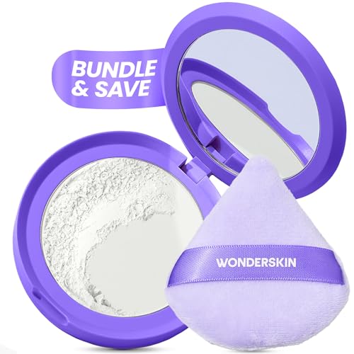 Wonderskin FYP Filter Powder and Puff Set - Translucent Setting Powder & Triangle FYP Puff for Blurring, Mattifying and Poreless Makeup Finish