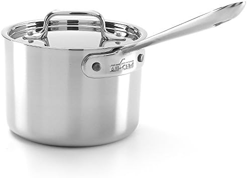 All-Clad D5 5-Ply Brushed Stainless Steel Sauce Pan 2 Quart Induction Oven Broiler Safe 600F Pots and Pans, Cookware Silver