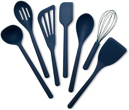 GreenPan Silicone 7 Piece Cooking Utensil Set, Ladle, Turners, Spatula, Spoons, Whisk, Flexible Nonstick Kitchen Tools Rigid Steel Core, Heat-Resistant, Anti-Slip Handle BPA-Free Dishwasher Safe, Blue