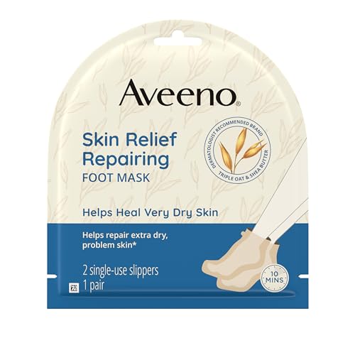 Aveeno Skin Relief Repairing Foot Mask, Moisturizing Socks with Prebiotic Oat & Shea Butter for Very Dry Skin, Foot Care for Sensitive Skin, Fragrance-Free, 1 Pair of Single-Use Slippers