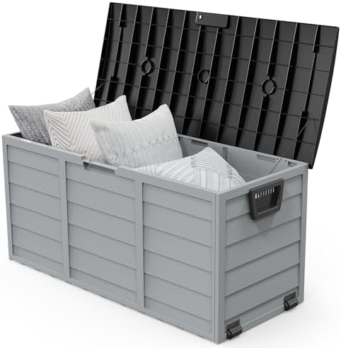 VINGLI 75 Gallon Outdoor Storage Box, Lockable Plastic Storage Containers with Lid, Patio Deck Box Furniture for Garden, Pool, Balcony, Yard (Black)