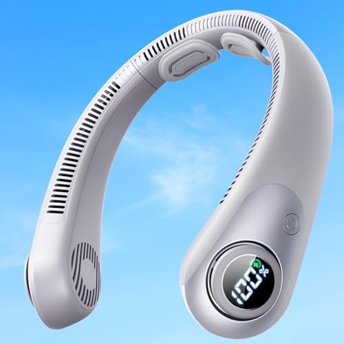 Portable Neck Fan With LED Display, Hands-free 5 Speeds Cooling, Neck Support, Lightweight, Battery Operated, Personal Bladeless Fan Rechargeable, Gift for Women Men, Hot Flashes, Travel, Camping