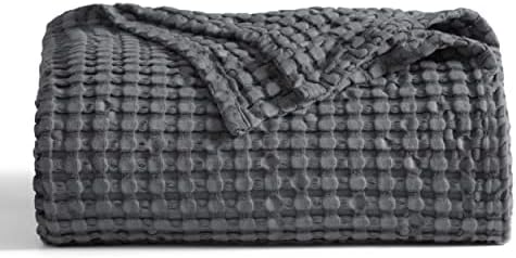 Bedsure Cooling Cotton Waffle Twin XL Blanket - Lightweight Breathable Blanket of Rayon Derived from Bamboo for Hot Sleepers, Luxury Throws for Bed, Couch and Sofa, Dark Grey, 66x90 Inches