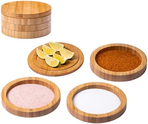 1 Pack 3-Tier Bamboo Margarita Salt Rimmer Set,Salt&Sugar Rimmer for Cocktails Drinks,Cocktail Glass Rimmer Tools with Magnetic Swivel Lid for Bartenders,Home Bar,Parties