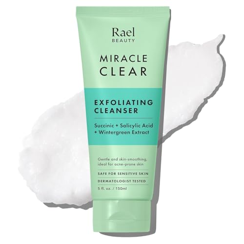 Rael Miracle Clear Face Wash – Gentle Exfoliating Cleanser with Succinic Acid & Minerals, Hydrating Formula for Daily Use, Ideal for Acne-Prone, Dry, Sensitive & Oily Skin, Vegan (5 fl oz)