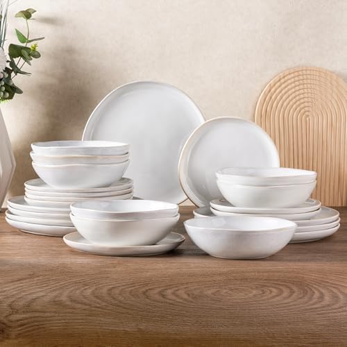 AmorArc Ceramic Dinnerware Sets,Handmade Reactive Glaze Stoneware Plates and Bowls Sets,Highly Scratch Resistant | Dishwasher & Microwave Safe Dishes Set,Service for 8 (24pc)