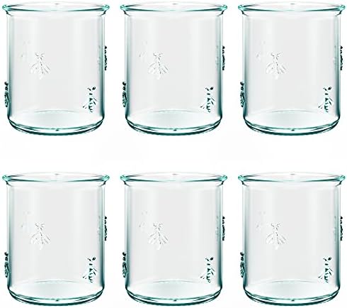 Amici Home Regina DOF Glass | 12 Oz | Italian Made, Recycled Green Glass | Drinking Glass with Embossed Bee Design for Water, Juice, Iced Tea, Cocktails (Set of 6)