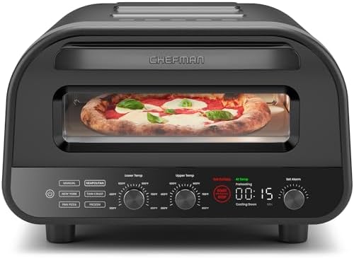 CHEFMAN Indoor Pizza Oven - Makes 12 Inch Pizzas in Minutes, Heats up to 800°F - Countertop Electric Pizza Maker with 5 Touchscreen Presets, Pizza Stone and Peel Included - Stainless Black
