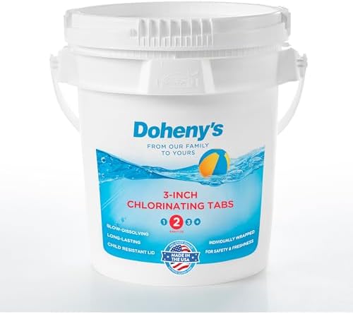 Dohenyβs 3-Inch Stabilized Chlorine Tablets for Sanitizing Swimming Pools | 99% Pure Tri-Chlor, 90% Available Chlorine | Long-Lasting, UV-Protected, Slow-Dissolving | Individually Wrapped 10lb Bucket