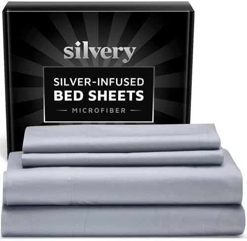 Silvery Silver Infused Bed Sheets Set - Ultra-Soft Temperature-Regulating Fabric with Self-Cleaning Technology™ That Stays Fresh 3X Longer for Hygienic Sleep (Gray, Split King)