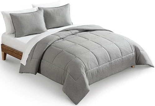 UGG Full/Queen Comforter Set with 2 Pillow Shams, Lightweight Down Alternative Blanket, Reversible Cozy Warm All Season Washable, Hypoallergenic Bedding Set, Light Grey (Leonora)
