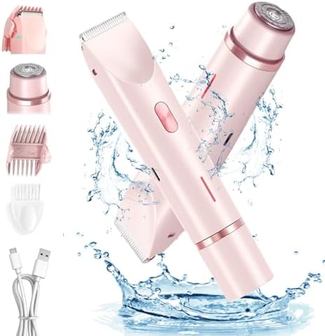 Dermave Bikini Shaver,Bikini Trimmer for Women,2025 Upgrade Dual Head Shaver Women,2 in 1 Wet & Dry Waterproof Electric Bikini Trimmer for Face, Body & Intimate Areas,Pink