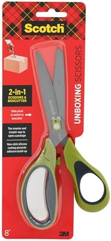 Scotch Non-Stick Unboxing Scissors, Dual-Function Scissors and Boxcutter, 8-inch