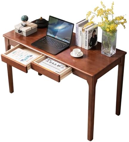 Solid Wood Desk with Drawers, Small Computer Desk for Small Spaces, Gaming Study Home Office Desks for Work, Student PC Desk for Bedroom, Escritorios para Cuartos (Cherry Color, 47inch)