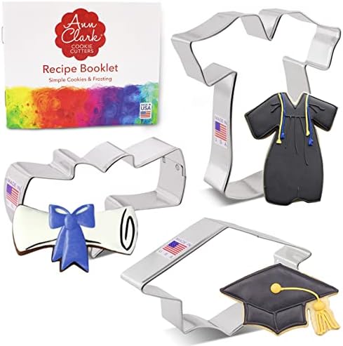 Ann Clark Cookie Cutters Graduation Cookie Cutters 3-Pc. Set Made in the USA, Graduation Cap, Diploma, Graduation Gown