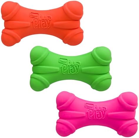 Hartz DuraPlay Bone Squeaky Latex Dog Toy for Medium Breeds, 3 Pack
