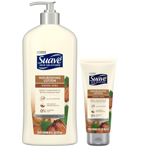 Suave Body Lotion Set – Nourishing Cocoa Shea Moisturizing Lotion, Cocoa Butter Lotion for Extremely Dry Skin, Travel Size & Full-Size (2 Piece Set)