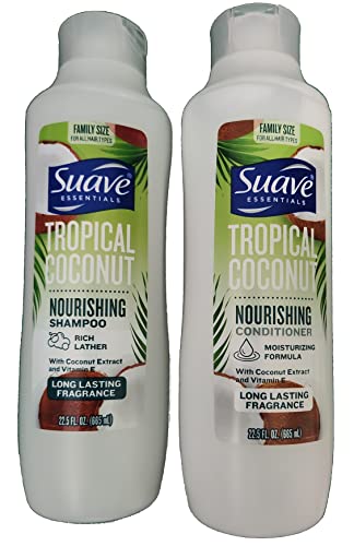 Suave Essentials Shampoo - Tropical Coconut - Family Size - Net Wt. 30 FL OZ (887 mL) Per Bottle - Pack of 2 Bottles