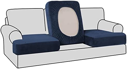 H.VERSAILTEX Stretch Velvet 3 Piece T Cushion Sofa Slipcovers Individually Sofa Cushion Covers for 3 Cushion Couch Seat Cushion Covers for Sofa Seat Cushion Covers Stay in Place(Sofa, Navy)