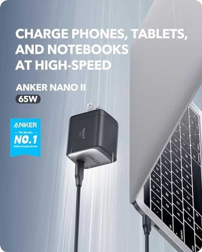 ANKER 715 Charger (Nano II 65W) - 65 W - 120 V AC, 230 V AC Input - 5 V DC/3.25 A, 9 V DC, 15 V DC, 20 V DC Output