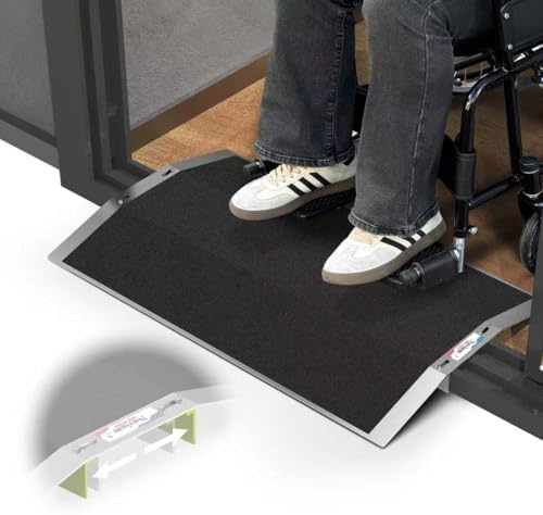 27.6"L×1.6"H Bridge Threshold Ramps for Doorways, Fits 2.8–5.1" Wide Thresholds with Adjustable Support Bars, Non-Slip Aluminum Wheelchair Ramps for Home Steps, Sliding Door Ramp for Wheelchair