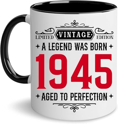 Vintage 1945 Coffee Mug 11Oz - Ideas Present for 80th Birthday Gifts for Men Women, 80 Year Old Gifts For Men Women, 1945 Eighty Birthday, Turning 80 Gifts For Man, Dad, Grandpa, 80th Birthday Cups