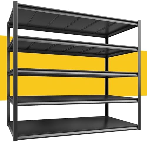 REIBII 48.2" W Garage Shelving Heavy Duty Metal Shelving 3000LBS Storage Shelves Adjustable Metal Shelf Industrial 5 Tier Shelves for Basement Pantry Warehouse Supermarket 72.2" H x 24.2" D x 48.2" W