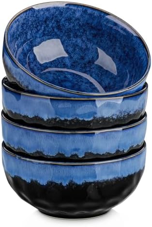 vancasso Starry 24oz Bowls for Soup, Ceramic Soup Bowls Set of 4, Blue Cereal Bowls Set for Kitchen, Salad Bowls Set, Pasta Oatmeal Bowls, Lead-free, Dishwasher & Microwave Oven Safe, Blue