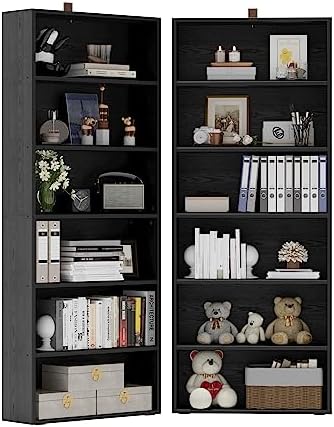 IRONCK Bookshelves and Bookcases Set of 2 Floor Standing 6 Tiers Display Storage Shelves 70 in Tall Bookcase Home Decor Furniture for Home Office, Living Room, Bed Room