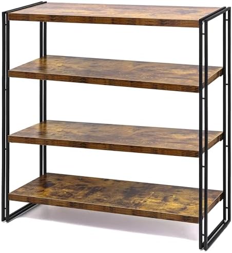 HCHQHS Bookshelf,4-Tier Industrial Bookcase,Rustic Wood and Metal Open Display Book Shelves Home Office,Bedroom Standing Shelf Unit,Horizontal Kitchen Shelf Organizer,Bathroom Storage Rack 47in